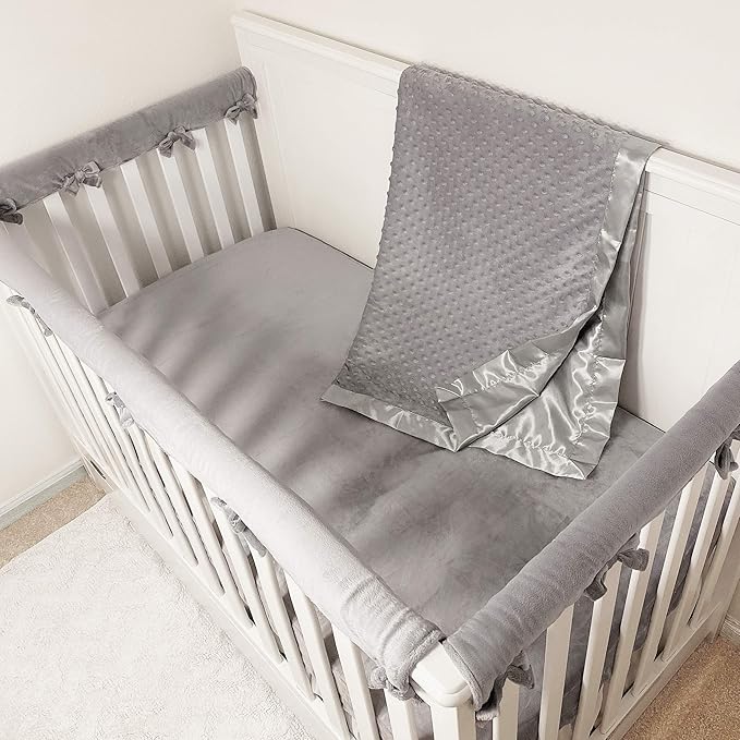 American Baby Company Heavenly Soft Chenille Receiving Blanket, 2-Layer Design with Minky Dot & Silky Satin, Gray, 30" x 40" for Boys and Girls