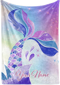 Personalized Mermaid Fleece Blanket - Ships Next Day, Made in USA - Custom, Soft, & Plush, Couch Bed Throw for Kids, Girls Bedroom Décor, Pink & Purple (Fleece – 30x40)
