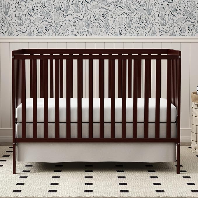 Baby Crib 5-in-1 Convertible, Wooden Nursery Cribs Converts to Toddler Bed, Daybed and Full Size Bed, 3 Adjustable Base, Non-Toxic Finish