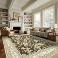 Brown Floral Print Area Rugs for Bedroom Living Room Boho Farmhouse Country Rustic Dining Room Carpet Soft Washable Rugs Non Slip Floor Covering for Nursery Playroom 8x10