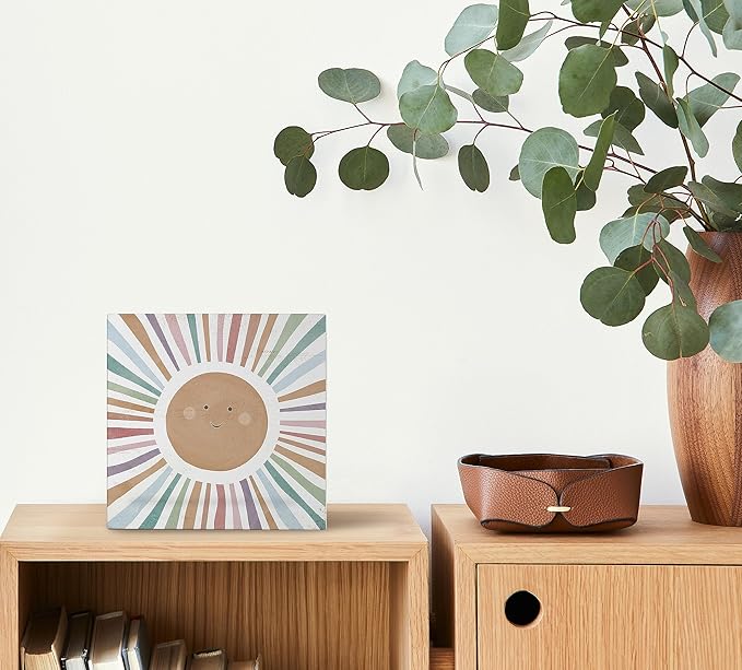 Mtrgdn Boho Rainbow Classroom Decor,Inspirational Kids Nursery Desk Decor,Sun Sunshine Wood Box Sign for Classroom Nursery Kids Bathroom Playroom Wall Shelf Decorations,5x5 Inch