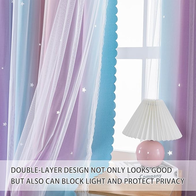 Extra Wide Curtains 84 Inches Long for Girls Bedroom Sliding Glass Door Kids Blackout Curtains for Nursery Room Darkening Rainbow Princess Unicorn Wall Decals 1 Panel 70 Inch Wide Pink Purple 70Wx84L