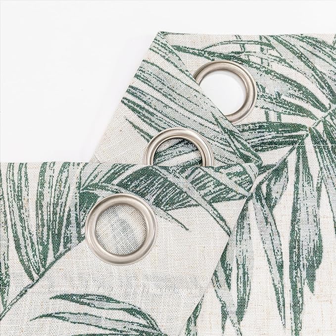 MYSKY HOME Linen Curtains for Living Room 84 inch Length 2 Panels Set Decor Semi Sheer Curtains Green Tropical Palm Leaves Plant Pattern Window Drapes for Bedroom Dining Room Patio, Green, 2 Pcs