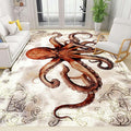 Octopus Area Rugs, 6x8ft, Vintage Ocean Octopus Print Indoor Throw Rug, Fade Resistant Durable No Crease Carpet, Rubber Backed Anti-Slip Printed Carpets for Bedside Dining Table
