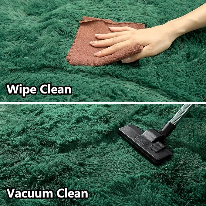 Fluffy Rug Flame Resistant 8x10 Feet, Forest Green Shaggy Rugs for Living Room Washable 8x10 Area Rugs Clearance