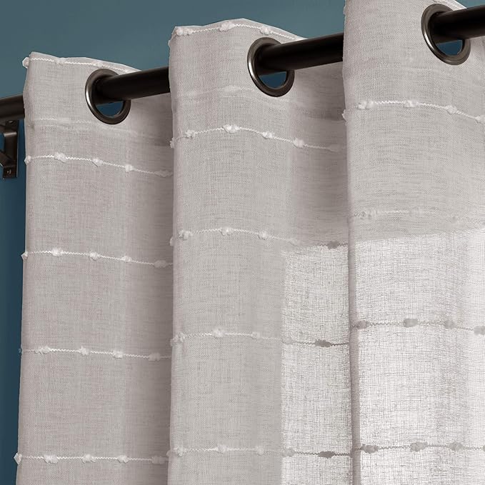 Lush Decor Farmhouse Textured Grommet Sheer Window Curtain Panel Pair, 38"W x 95"L, Gray