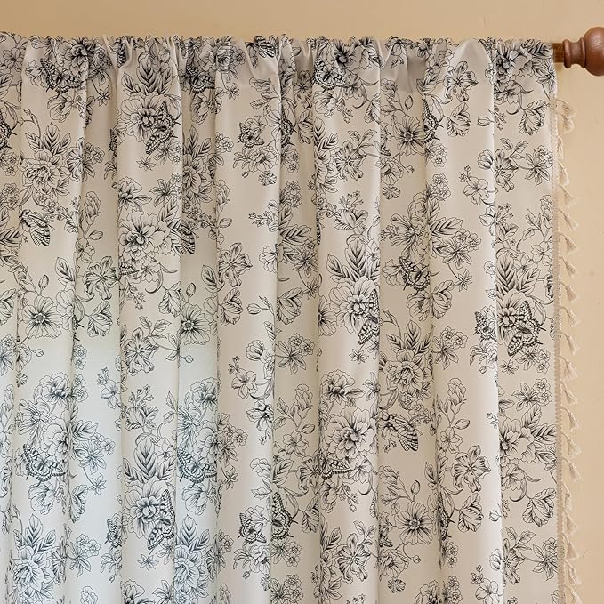 ENJOYBRIDAL Floral 96 Inch Curtains 2 Panel Set Boho Vintage Drapes for Bedroom Semi Sheer Living Room Long Window Curtain Panels Farmhouse Flower Print Rod Pocket Cute Window Treatments