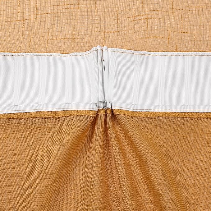 Mustard Gold Sheer Curtains 84 Inches Long 2 Panels, Textured Linen Look See Through Drapes, Vintage Yellow Light Filtering Window Sheers, Pinch Pleat Sliding Glass Door Curtain