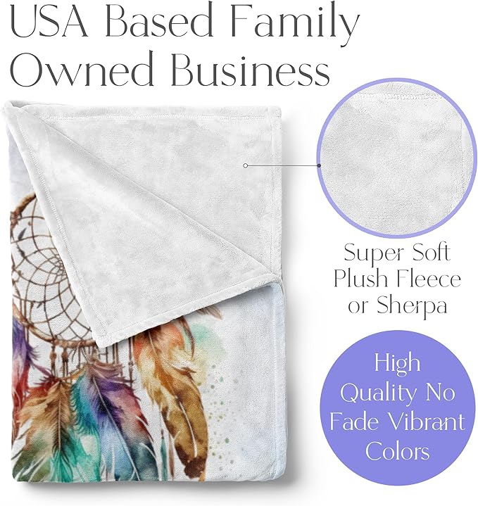 Personalized Dream Catcher Blanket with Colorful Boho Feather Graphic, Cute Custom Name Throw for Kids or Adults, Soft and Plush, Birthday Gift for Women or Men, Big Colorful (Fleece 60x80)