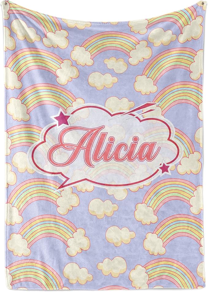 Rainbow Blanket for Girls | Kids Unicorn Gifts | Custom Plush Fuzzy Toddler | Customized Little Girl Throw Blankets | Baby Sofa Bed Birthday Gift| Fleece 60x80