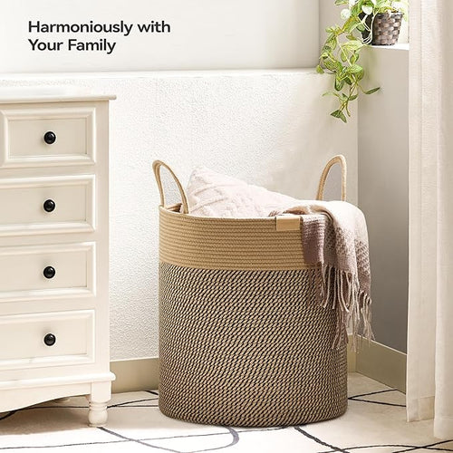 80L Laundry Hamper Basket,Baby Nursery Woven Storage Basket for Toys Bin,Pillows,Blankets,Clothes,Dark&Brown