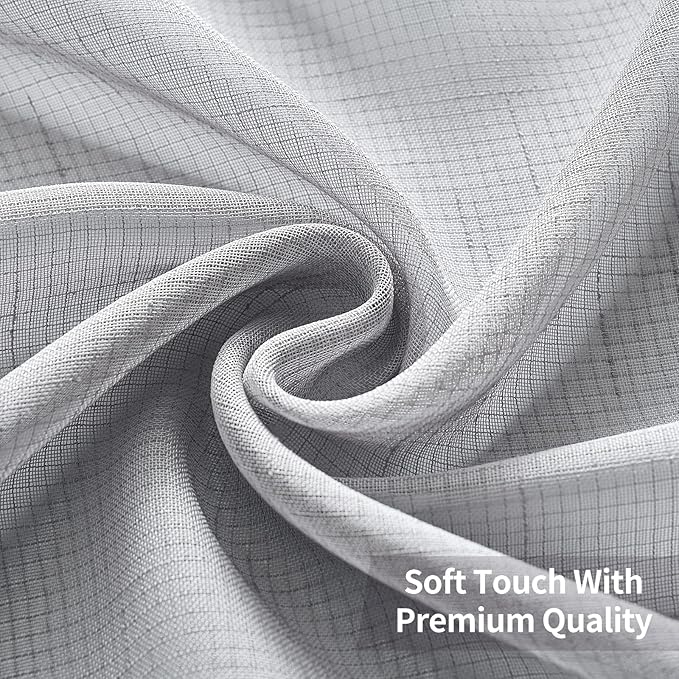 MIULEE Natural Linen Semi Sheer Window Curtains - Elegant Solid Light Grey Drapes Grommet Top Voile Panels for Bedroom Living Room (52X63 Inch)