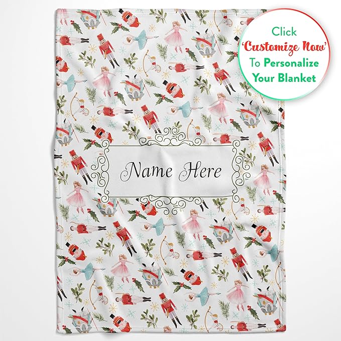 Personalized Nutcracker Ballet Blanket - Ships Next Day, Printed in USA - Plush Fleece Sofa Throw, Holiday Home Decor, Soft Christmas Bedding, Customizable Ballet Themed (Fleece 50x60)