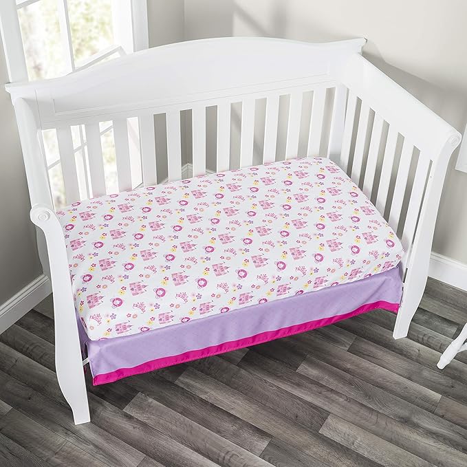 EVERYDAY KIDS 4 Piece Girls Crib Bedding Set -Princess Storyland - Includes Quilt, Fitted Sheet, Dust Ruffle and Diaper Stacker - Nursery Bedding Set - Baby Crib Bedding Set