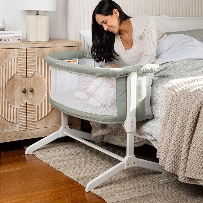 Baby Delight Beside Me Serenity Bassinet | Lightweight Bedside Sleeper & Baby Bassinet | 7-Position Height Adjustment | 100% GOTS Certified Organic Cotton Fabric | Organic Sage
