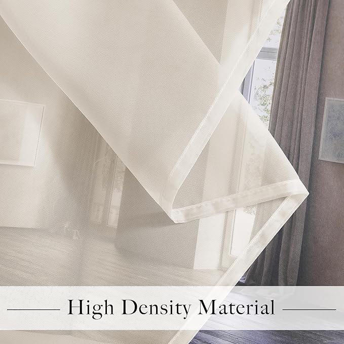 RYB HOME Sheer Curtains 84 Inches Long for Living Room, Light Filtering Grommet Top Solid Color Sheer Window Panels, Lightweight Elegant Curtains for Bedroom, Office, Khaki, W54 x L84, 4 Pieces
