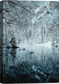 SIGNWIN Canvas Wall Art Woodland Nursery Decor Magical Winter Reflection Lake Nature Forest Photography Realism Rustic Scenic Dramatic Multicolor Cool for Living Room - 24"x36" inches