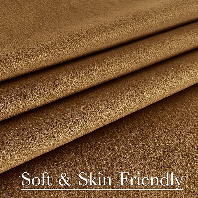 StangH Gold Brown Curtains for Bedroom Luxury Soft Velvet Room Darkening Thermal Insulated Drapes for Living Room Privacy Doorway Sliding Door Panels, W42 x L90, 2 Panels