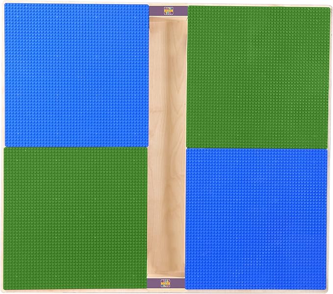 Contender Time-2-Play 35" Square Birch Plywood Blue and Green Compatible with Duplo Table with Trough for Kids, Montessori Wooden Play Desk for Classroom, Pre-School, Daycare [20" Long Legs]