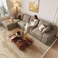 136 Inch Cloud Sectional Couch, Modern Modular Sectional Sofa with Deep Seat, Corduroy Boneless Couches with L-Shape Chaise for Living Room Bedroom, No Assembly Required (Camel, Left Facing Chaise)