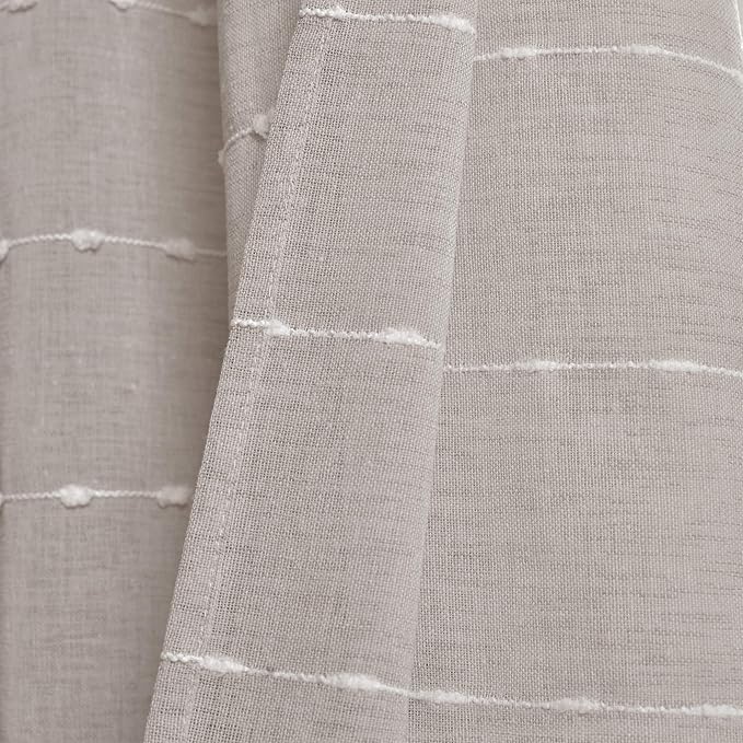 Lush Decor Farmhouse Textured Grommet Sheer Window Curtain Panel Pair, 38"W x 95"L, Gray