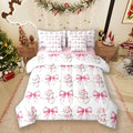 7 Pieces Cartoon Snowman Kids Comforter King,Pink Bowknot Bow Tie Princess Toddler Bedding Set,Merry Christmas Xmas Bow New Year（Comforter+Fitted+Flat Sheet+2 Pillowcases+2 Throw Pillow Covers）