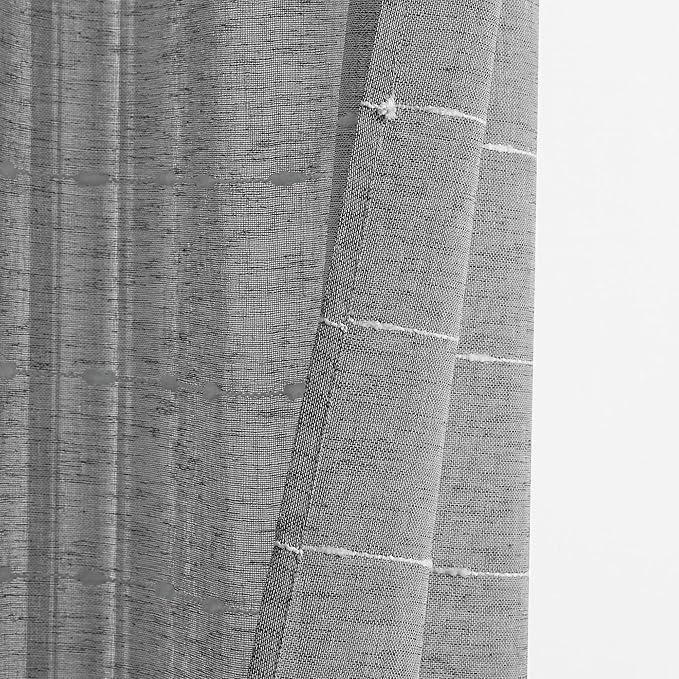 Lush Decor Farmhouse Textured Grommet Sheer Window Curtain Panel Pair, 38"W x 84"L, Dark Gray
