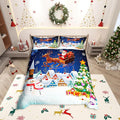 Manfei Christmas Duvet Cover Set Queen Size, Snowman Xmas Tree Santa Claus Bedding Set 3pcs, Reversible Winter Snow Cabin Holiday New Year Quilt Cover with Zipper Closure, 2 Pillowcases, No Comforter