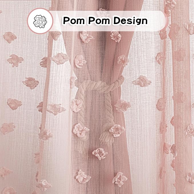 MYSKY HOME Pink Curtains for Bedroom 95 Inches Long Living Room Curtain with Pink Pom Pom Sheer for Dining Room Grommet Double Layer Nursery Curtain Drapes Room Darkening Window Panels 52 Wide