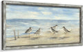 Ocean Framed Painting Wall Decor: 32"x16" Abstract Coastal Wall Art Seagulls Oil Painting Style Seascape Artwork Beach Picture Printed on Wood for Living Room