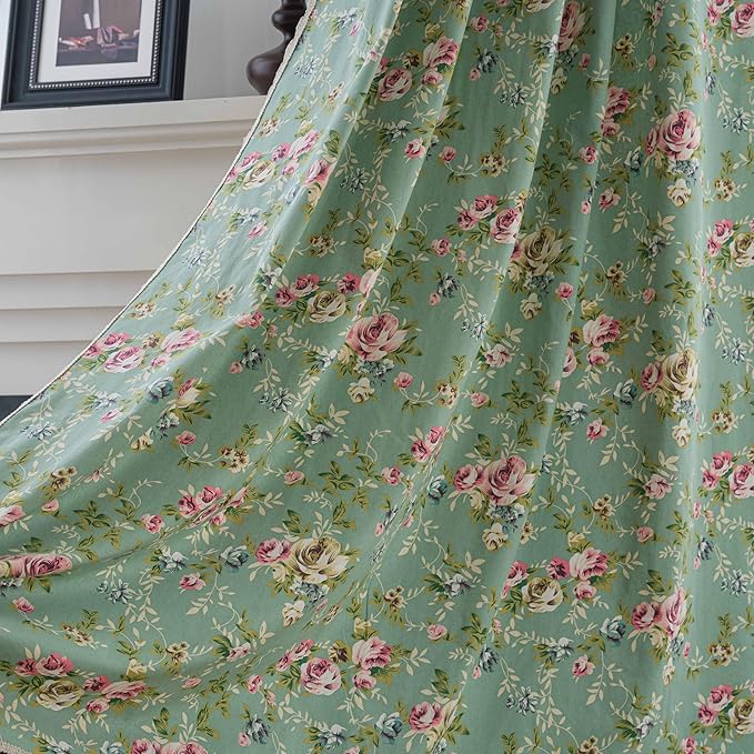 ENJOYBRIDAL Floral 96 Inch Curtains for Living Room Green Drapes Bedroom Semi Sheer Rod Pocket Long Window Curtains 2 Panel Sets Boho Farmhouse Vintage Light Filtering Window Treatments