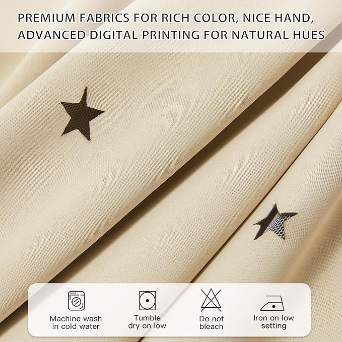 XiDi Biege Blackout Curtains 96 Inches Long for Bedroom Living Room 2 Panels Double Layer Curtains with Sheer Overlay Star Cut Out Wall Home Kid Girl Decor Thermal Grommet Window Drapes W52 X L96