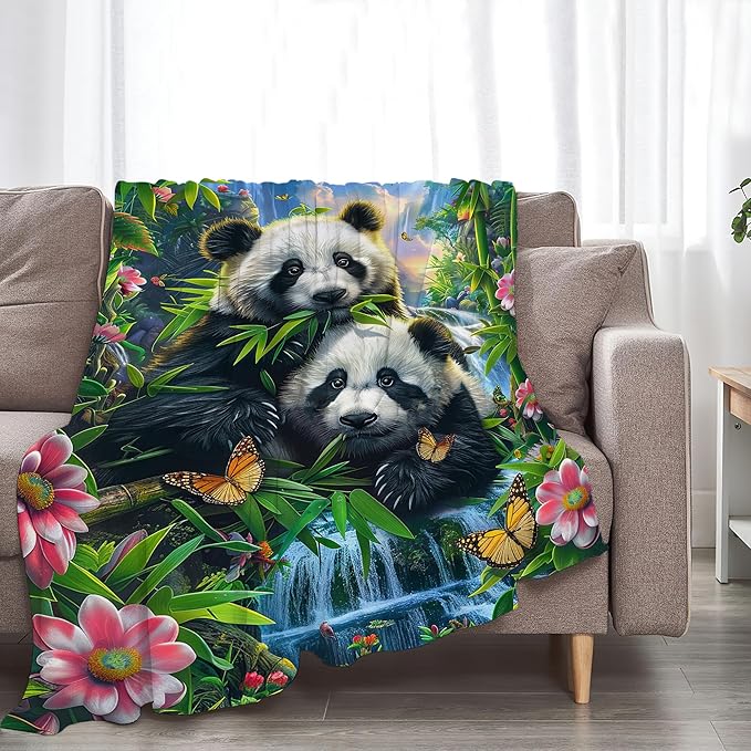 Panda Blanket Funny Pandas Gifts for Girls Boys Woman Kids Cute Panda Lover Bear Throw Blankets Soft Warm Fleece Flannel Plush Blankets for Bed Sofa Couch 50"x60"