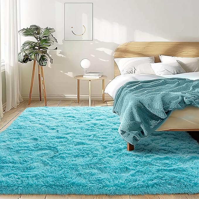 Fluffy 6x9 Rug - Nursery Rugs for Bedroom - Height Pile 1.4" Plush Rug - Fuzzy Throw Rugs Carpet for Bedroom - Teal