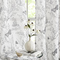 Jubilantex Butterfly Leaf Semi Sheer Curtains 95" L Curtain Panels for Kids Bedroom,Black Print on White Light Filtering Window Drapes,Grommet Top