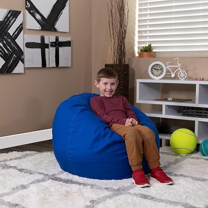 EMMA + OLIVER Small Solid Royal Blue Bean Bag Chair for Kids and Teens