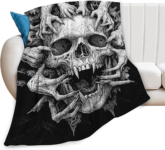 Skull Blanket for Girls Boys Horrible Gothic Throw Blankets Soft Cozy Warm Fuzzy Fleece Cool Black White Bedding Flannel Throws Stuff Gifts for Skull Lovers Kids Men Women Bedroom Decor 60"x50"