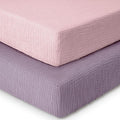 Dreamology Muslin Mini Crib Sheets, Girls, Boys, Soft & Breathable Crib Sheet 2 Pack, 100% Cotton Crib Sheets for Mini Cribs, Pack n Play Sheets, 24x38 Mini Crib Sheet Fitted | Purple,Pink