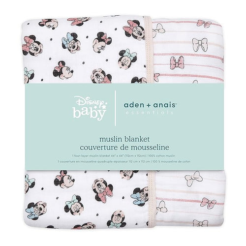 aden + anais Dream Blanket, Boutique Muslin Baby Blankets for Girls & Boys, Ideal Lightweight Newborn Nursery & Crib Blanket, Unisex Toddler & Infant Bedding, Shower Gifts, Minnie Mouse Rainbows
