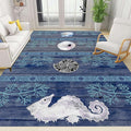 Nautical Living Room Rug, 4x6ft, Ocean Theme Conch Shell Seahorse Indoor Rugs, Beach Waterweed Kitchen Decor Mats, Durable Shed Resistant Cozy Easy Clean Carpet for Bedroom Family