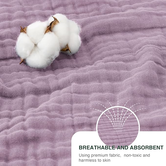 Love's cabin 6 Layer 100% Cotton Muslin Blanket, 90"x90" Muslin Blanket Queen for Couch Bed, Lightweight and Breathable Cotton Gauze for Adult, Lavender