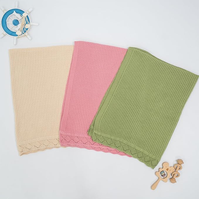 Baby Knit Blanket, 100% Cotton Waffle Patterns, Soft, Cozy, Lightweight Swaddle for Newborn & Infant Swaddling Beige Neutral, Perfect Baby Shower Ideas Lilac 28x36