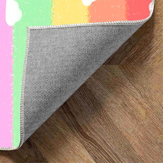Soft Rainbow Area Rugs Girl's Bedroom Fluffy Colorful Rugs Cute Floor Mats Furry Children's Play Mats White Cloud Rainbow Prints Living Room Kids Room Nursery Home Decor 6x8ft