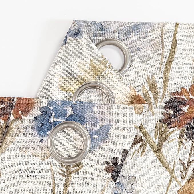 MYSKY HOME Linen Curtains 54 inch Floral Pattern Light Filtering Privacy Protect Drapes for Window Decoration Rustic Vintage Style for Bedroom Family Room, 52" Wide, Yellow, 2 Pcs