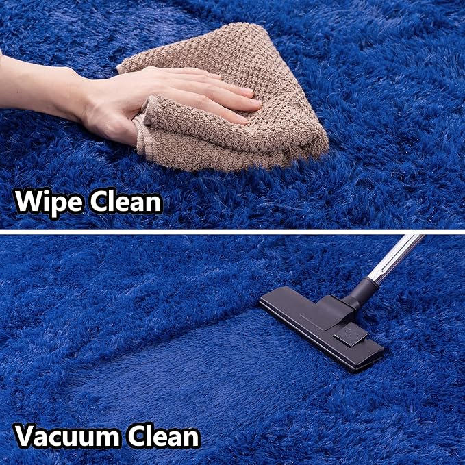 2x6 Fluffy Area Rug - Soft Shag Fuzzy Rug for Bedroom - Non Slip Runner Living Room Girls Rug Home Decor Navy