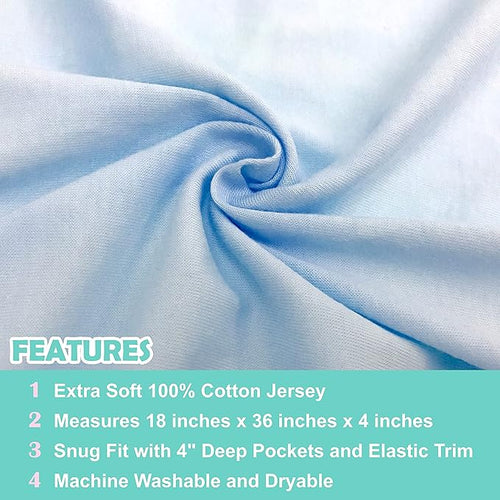 American Baby Company 2 Pack 100% Natural Cotton Fitted Cradle/Bassinet Sheets 36" x 18" - Soft, Breathable & Hypoallergenic Bed Sheets, Blue, Neutral for Boys & Girls