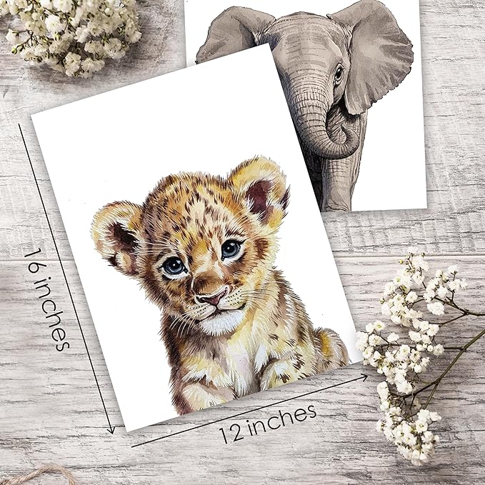 XZMBQ Safari Nursery Wall Decor Set of 4 - Baby Animal Wall Art Prints - Nursery Decorations - Cute Decor for Baby Room - Decor Gifts for Newborn, Housewarming, etc. (12”x16”, Unframed)(026)