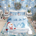 Manfei Snowman Comforter Set Queen Size, Xmas Deer Trees Print Quilt Set with 2 Pillowcases, Winter Snowflake Merry Christmas Bedding Set 3pcs for Kids Boys Girls Bedroom Decor