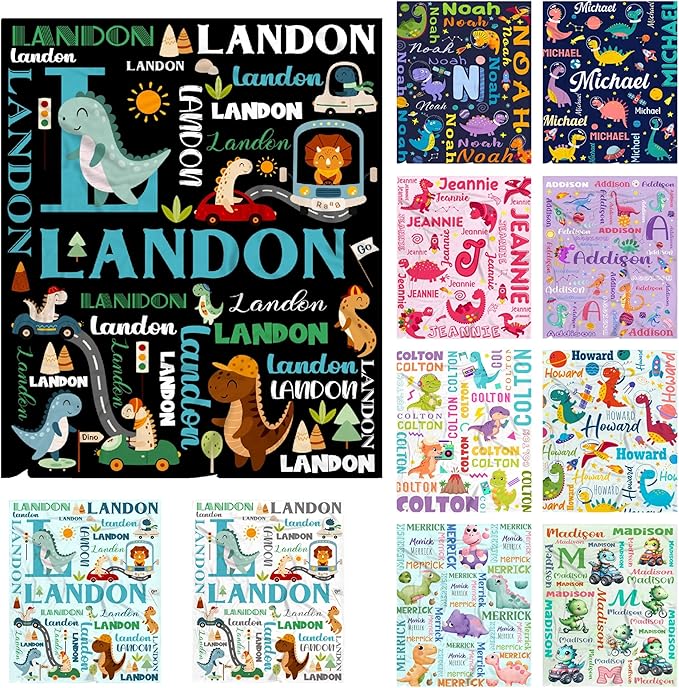 Personalized Dinosaur Preschool Blanket for Toddler Kids Boys with Name - Super Soft Lightweight Customized Dino Truck Baby Crib Fleece Sheets Decor for Couch Girls - Custom Dinosaur Gifts - 30" X 40"