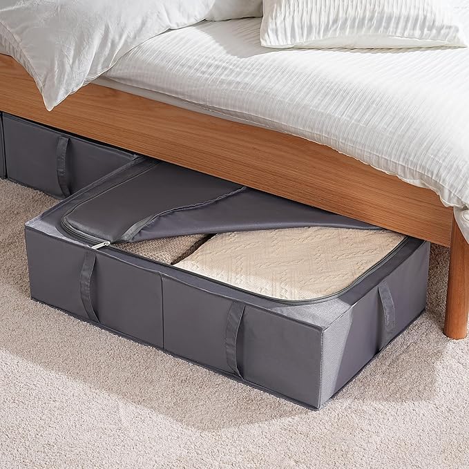 TYEERS Under Bed Storage Containers, Durable Fabric, Washable, Collapsible, Under Bed Storage Bins for Clothes, Blankets, Sheets, Shoes, 27.5x16.5x7 Inches, 4-Pack, Dark Grey